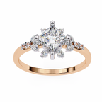 Rose Gold Kite-Set Princess Cut Diamond Ring with Scattered Cluster Accents
