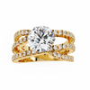 Yellow Gold Round Brilliant Diamond Ring with Triple Split Pavé Crossover Band