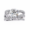 White Gold Round Brilliant Diamond Ring with Triple Split Pavé Crossover Band