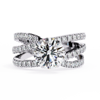 White Gold Round Brilliant Diamond Ring with Triple Split Pavé Crossover Band