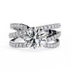 White Gold Round Brilliant Diamond Ring with Triple Split Pavé Crossover Band