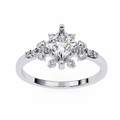 White Gold Kite-Set Princess Cut Diamond Ring with Scattered Cluster Accents