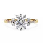 Yellow Gold Kite-Set Princess Cut Diamond Ring with Scattered Cluster Accent