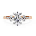 Rose Gold Kite-Set Princess Cut Diamond Ring with Scattered Cluster Accents