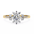 Yellow Gold Kite-Set Princess Cut Diamond Ring with Scattered Cluster Accent