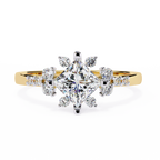 Yellow Gold Kite-Set Princess Cut Diamond Ring with Scattered Cluster Accent