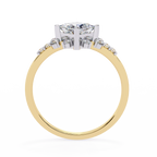 Yellow Gold Kite-Set Princess Cut Diamond Ring with Scattered Cluster Accent