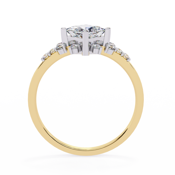 Yellow Gold Kite-Set Princess Cut Diamond Ring with Scattered Cluster Accent