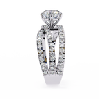 White Gold Round Brilliant Diamond Ring with Triple Split Pavé Crossover Band