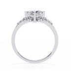 White Gold Kite-Set Princess Cut Diamond Ring with Scattered Cluster Accents