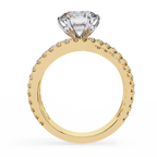 Yellow Gold Round Brilliant Diamond Ring with Triple Split Pavé Crossover Band