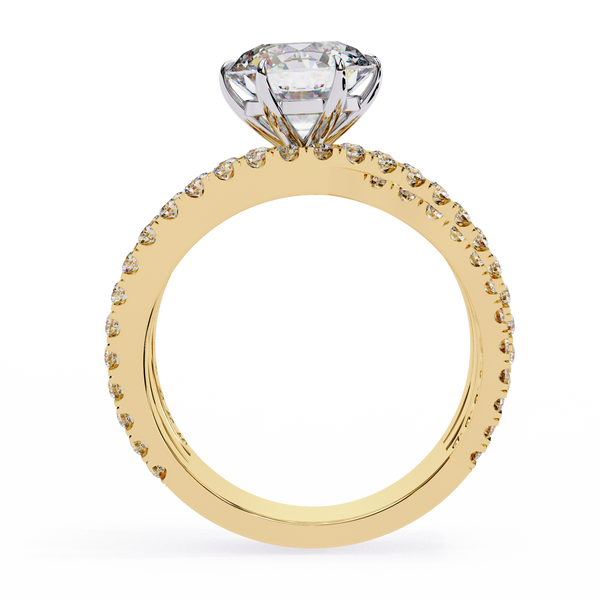 Yellow Gold Round Brilliant Diamond Ring with Triple Split Pavé Crossover Band