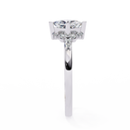 White Gold Kite-Set Princess Cut Diamond Ring with Scattered Cluster Accents