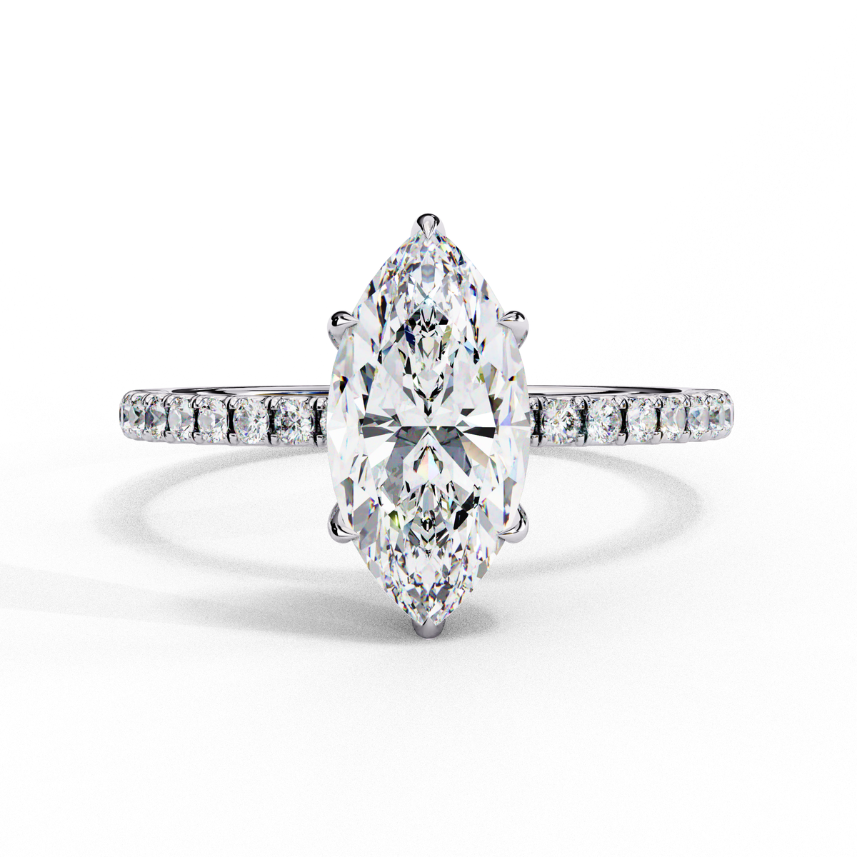 White Gold Marquise Diamond Solitaire Pavé Engagement Ring