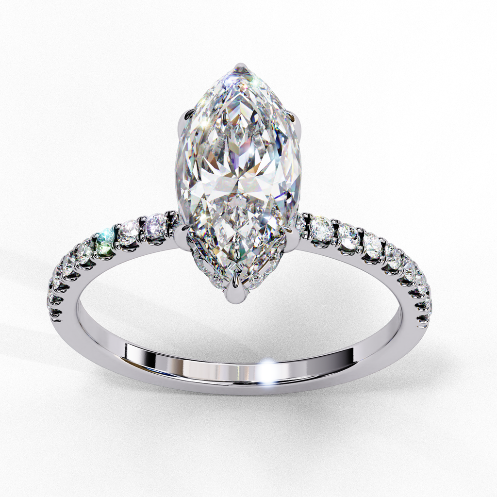 White Gold Marquise Diamond Solitaire Pavé Engagement Ring