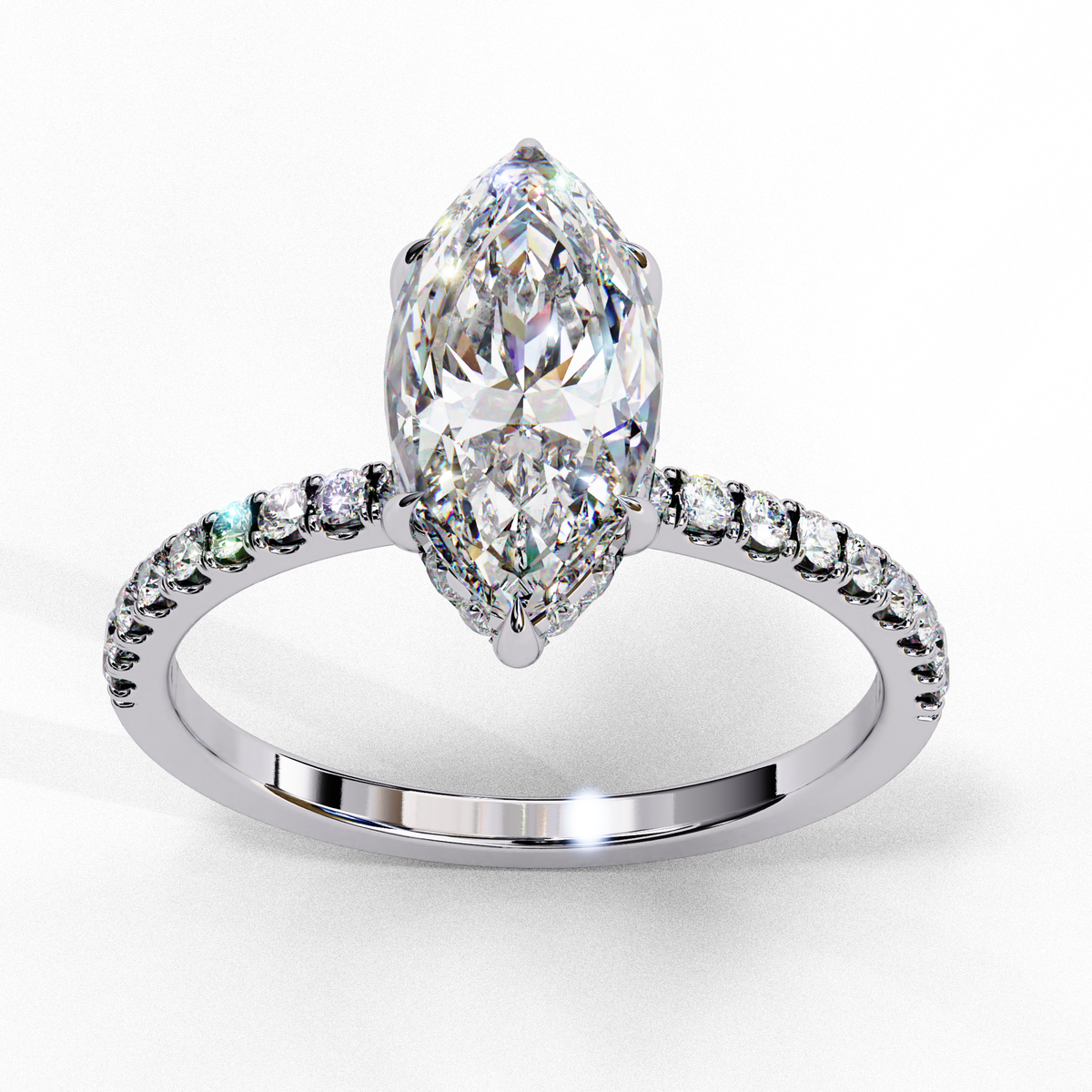 White Gold Marquise Diamond Solitaire Pavé Engagement Ring