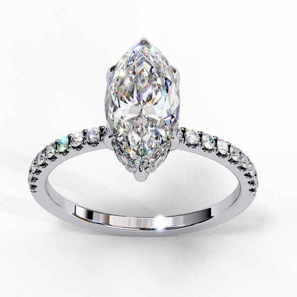 White Gold Marquise Diamond Solitaire Pavé Engagement Ring