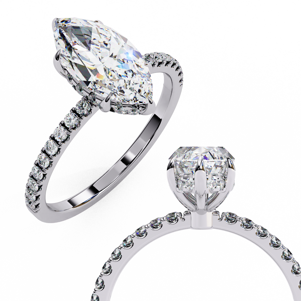 White Gold Marquise Diamond Solitaire Pavé Engagement Ring
