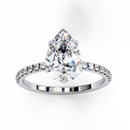 White Gold Pear Diamond Solitaire Pavé Engagement Ring