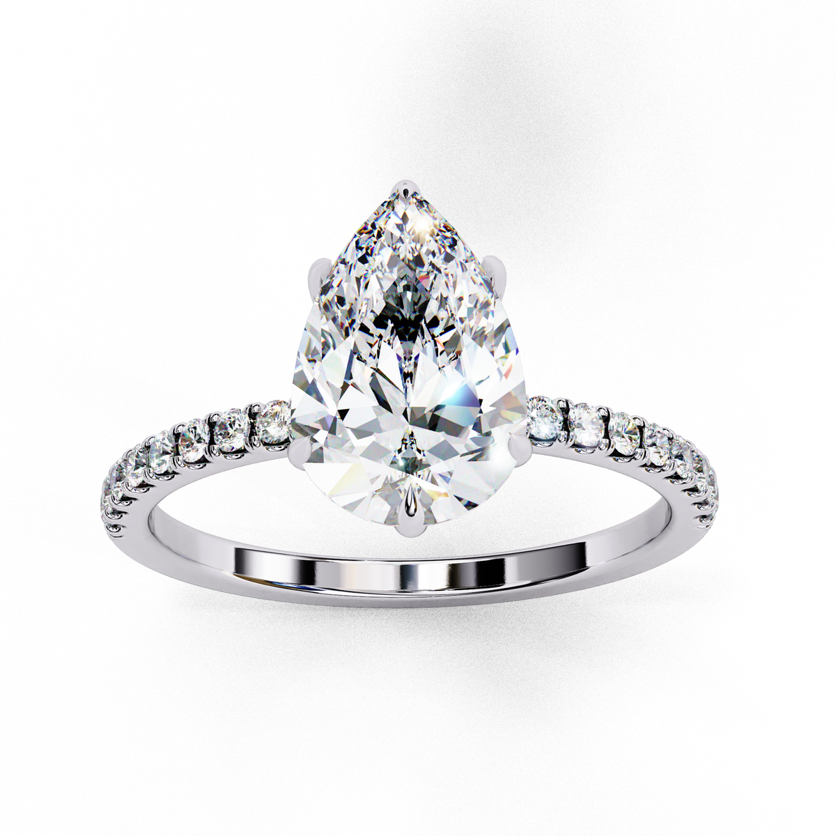 White Gold Pear Diamond Solitaire Pavé Engagement Ring