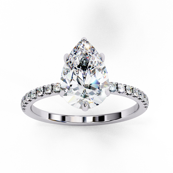 White Gold Pear Diamond Solitaire Pavé Engagement Ring