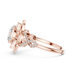 Gold Round Diamond Floral Halo Ring with Twisted Diamond Shank
