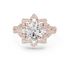 Gold Round Diamond Floral Halo Ring with Twisted Diamond Shank