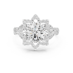 Gold Round Diamond Floral Halo Ring with Twisted Diamond Shank