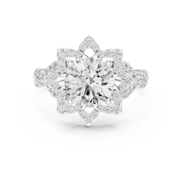 Gold Diamond Lotus Halo Ring