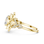 Gold Round Diamond Floral Halo Ring with Twisted Diamond Shank
