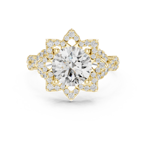 Gold Diamond Lotus Halo Ring