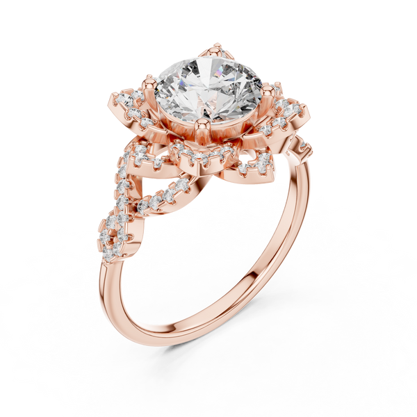 Gold Diamond Lotus Halo Ring