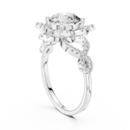 Gold Round Diamond Floral Halo Ring with Twisted Diamond Shank