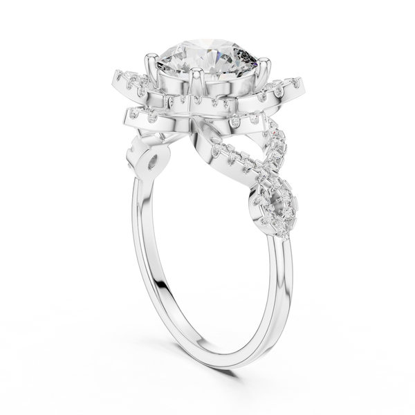 Gold Diamond Lotus Halo Ring