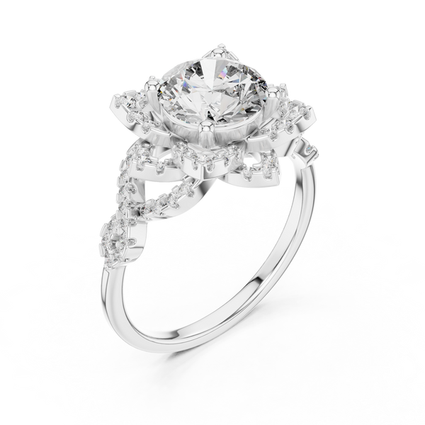 Gold Diamond Lotus Halo Ring