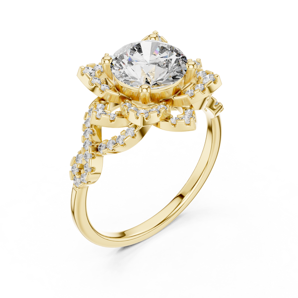 Gold Diamond Lotus Halo Ring