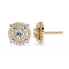 Gold Diamond Double Halo Stud Earrings