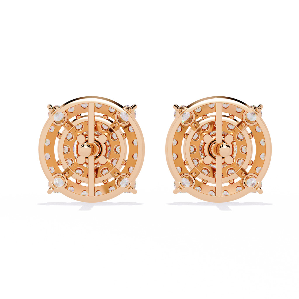 Gold Diamond Double Halo Stud Earrings