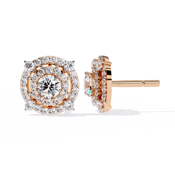 Gold Diamond Double Halo Stud Earrings