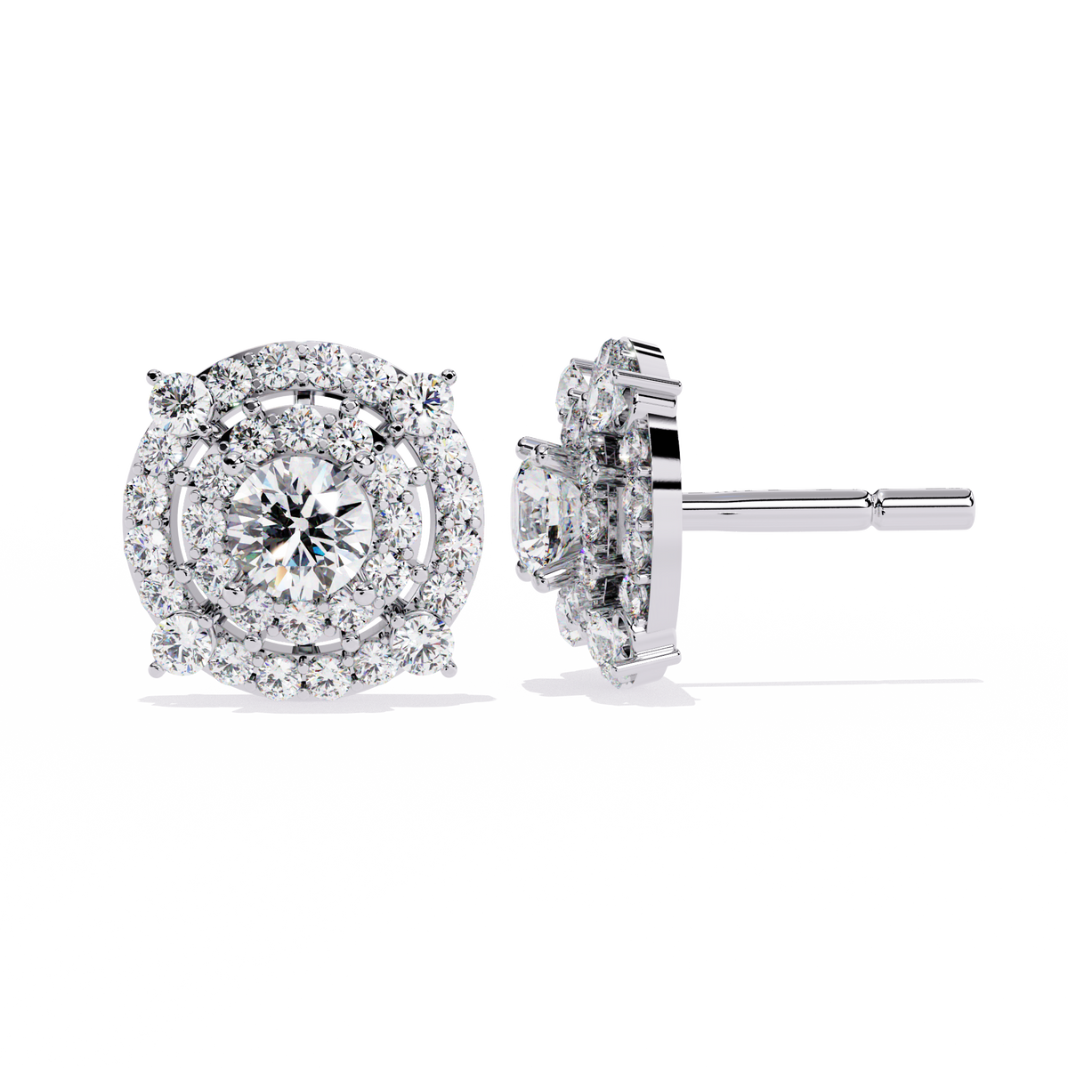 Gold Diamond Double Halo Stud Earrings