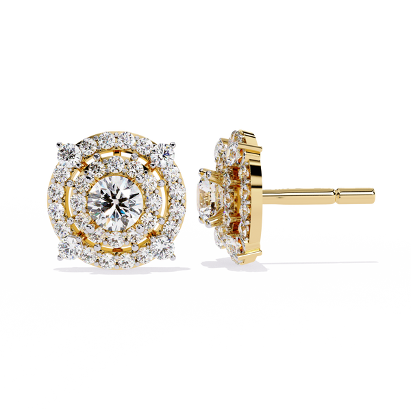 Gold Diamond Double Halo Stud Earrings