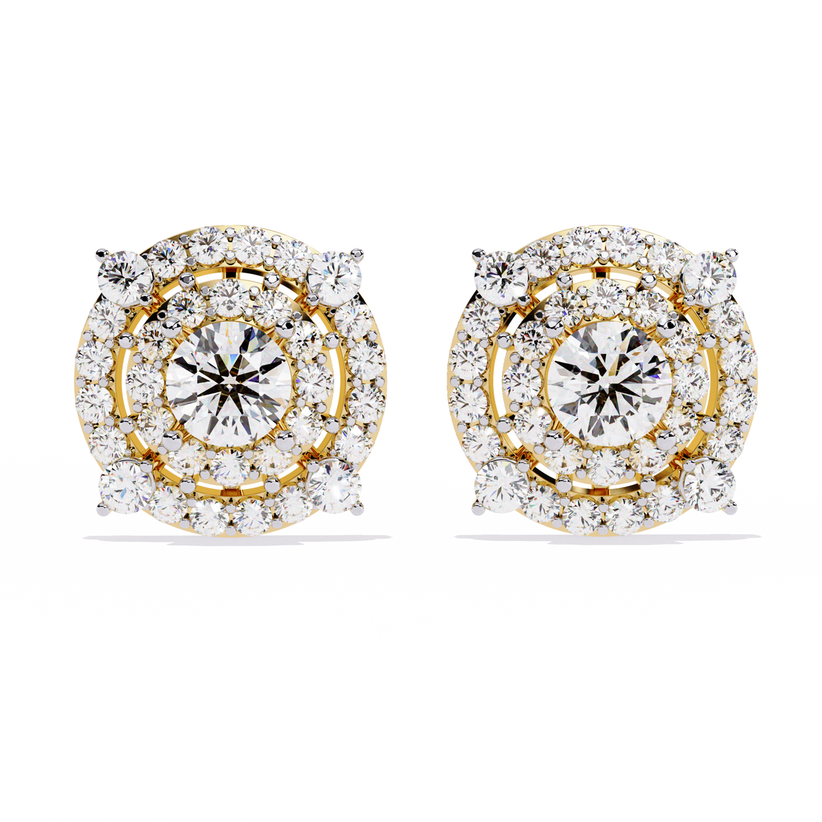 Gold Diamond Double Halo Stud Earrings