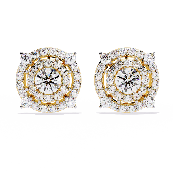 Gold Diamond Double Halo Stud Earrings