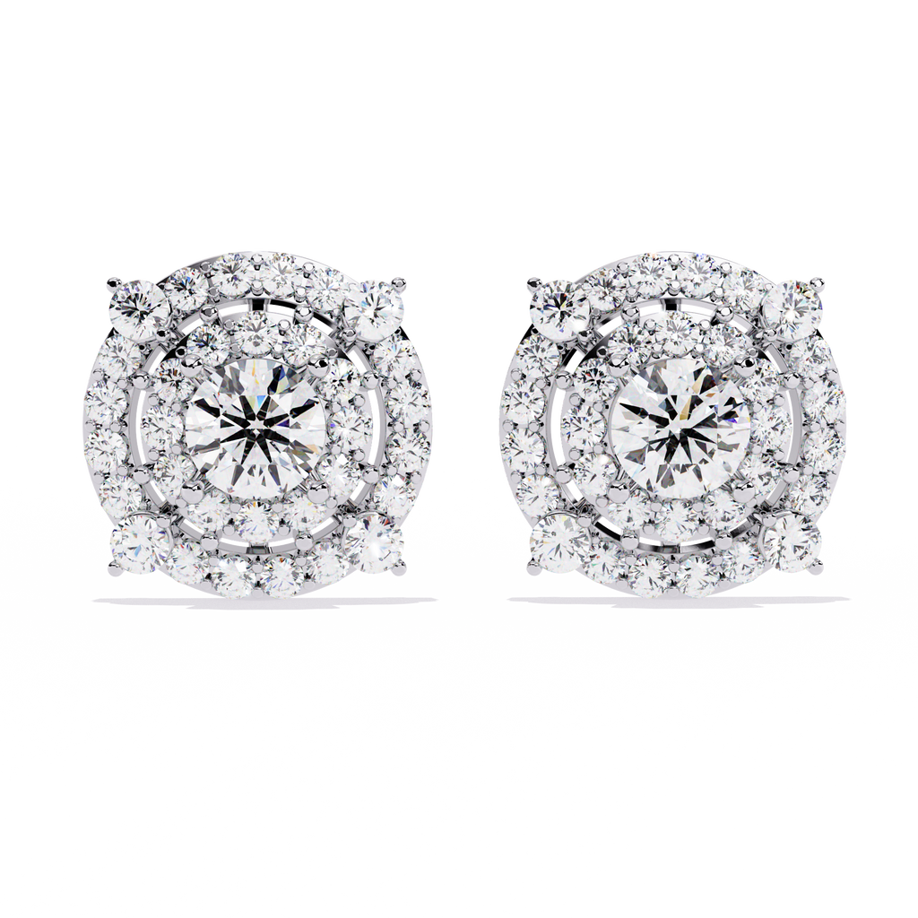 Gold Diamond Double Halo Stud Earrings