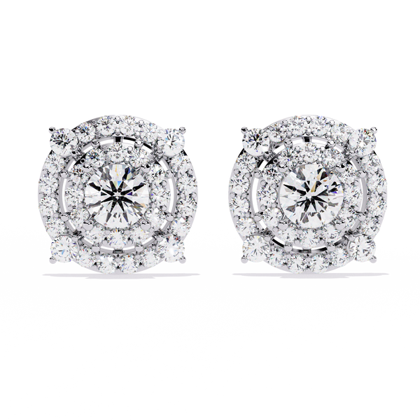 Gold Diamond Double Halo Stud Earrings