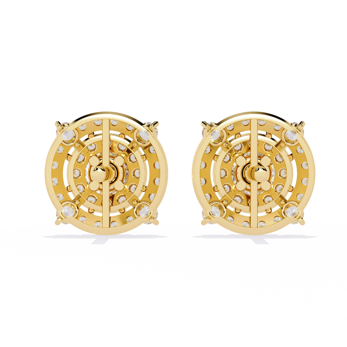 Gold Diamond Double Halo Stud Earrings