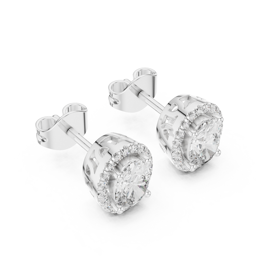 Oval Halo Diamond Stud Earrings