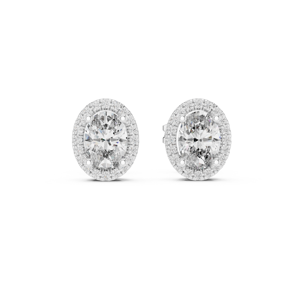 Oval Halo Diamond Stud Earrings