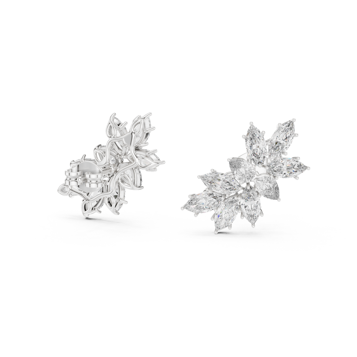 Marquise Diamond Cluster Stud Earrings