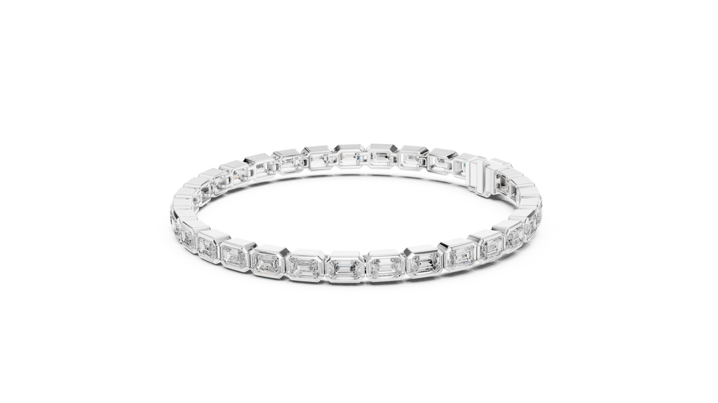 East-West Emerald-Cut Bezel Diamond Tennis Bracelet